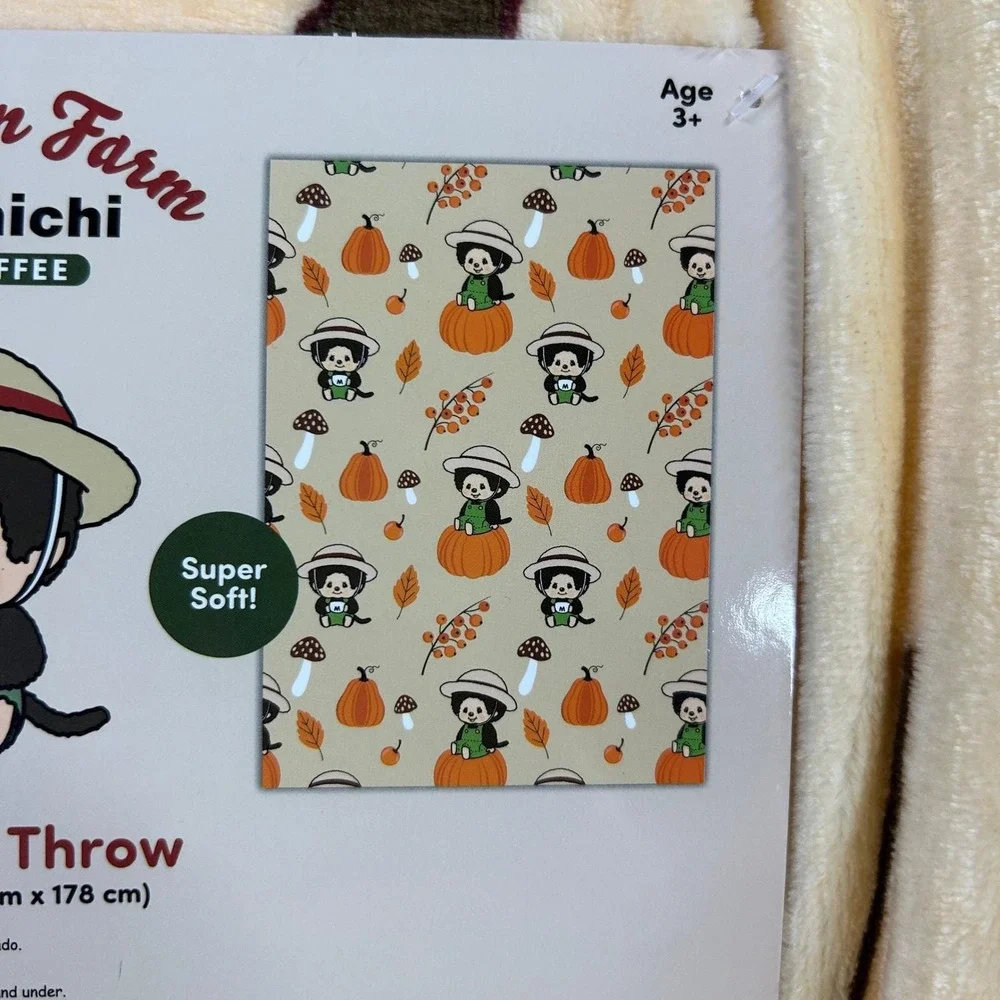 Monchhichi Mon Mon Farm Cream Fall Halloween Soft Plush Throw Blanket 50x70